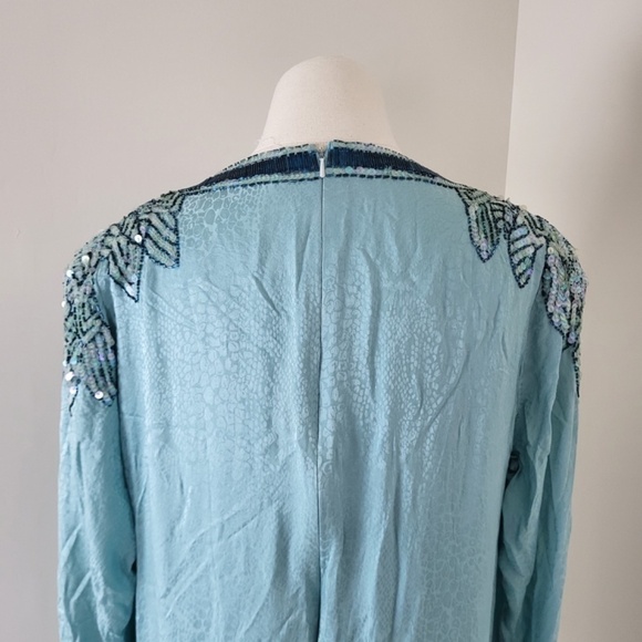 *Free With Purchase* 80’s D'ore shift dress midi turquoise beaded sequins - Picture 12 of 12